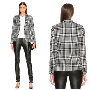 Veronica Beard Ada Dickey Blazer Black White Blue Checked Plaid Jacket Size 4